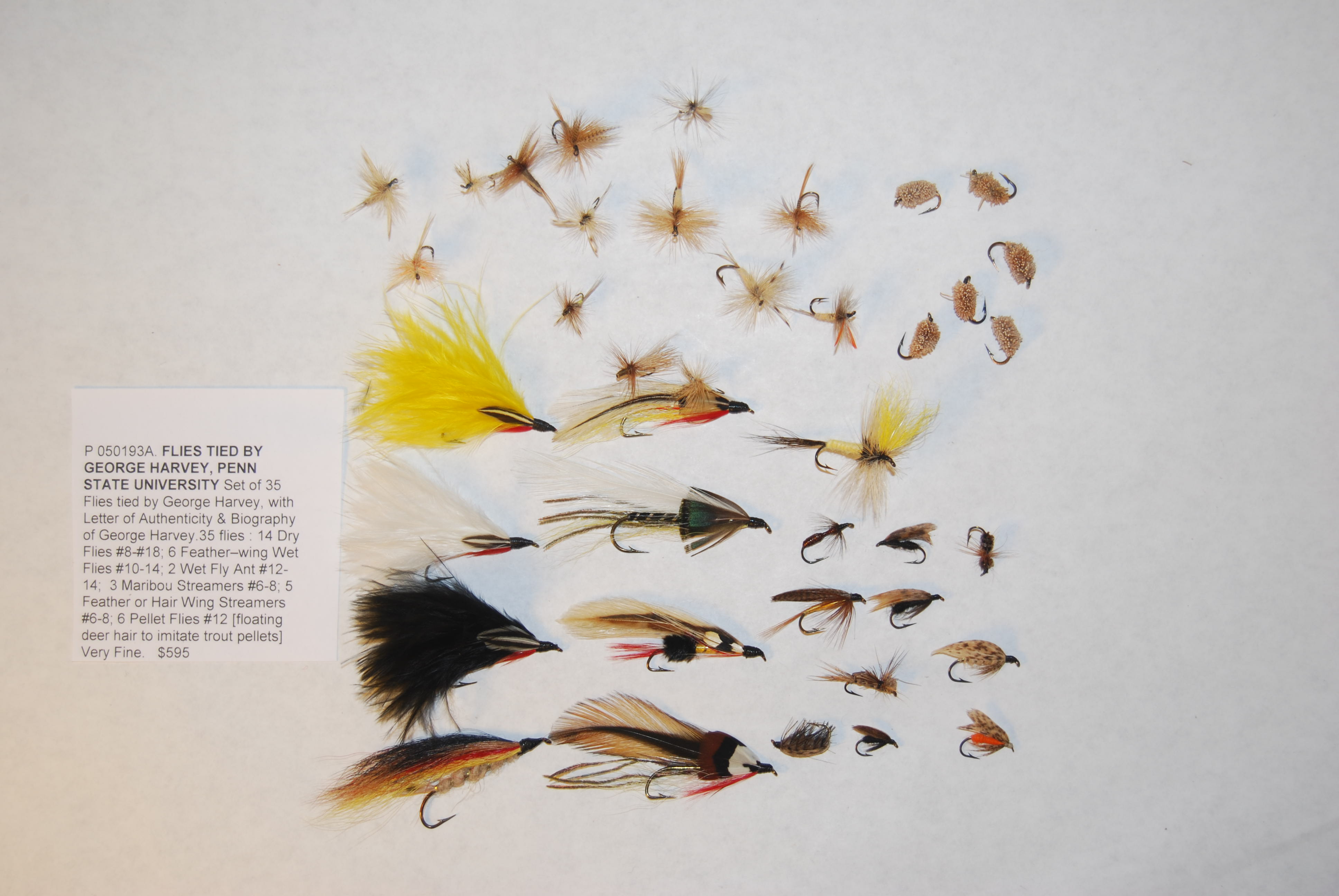 Set of 35 Flies tied by George Harvey, with Letter of Authenticity & Biography. Image for Set of 35 Flies tied by George Harvey, with Letter of Authenticity & Biography.